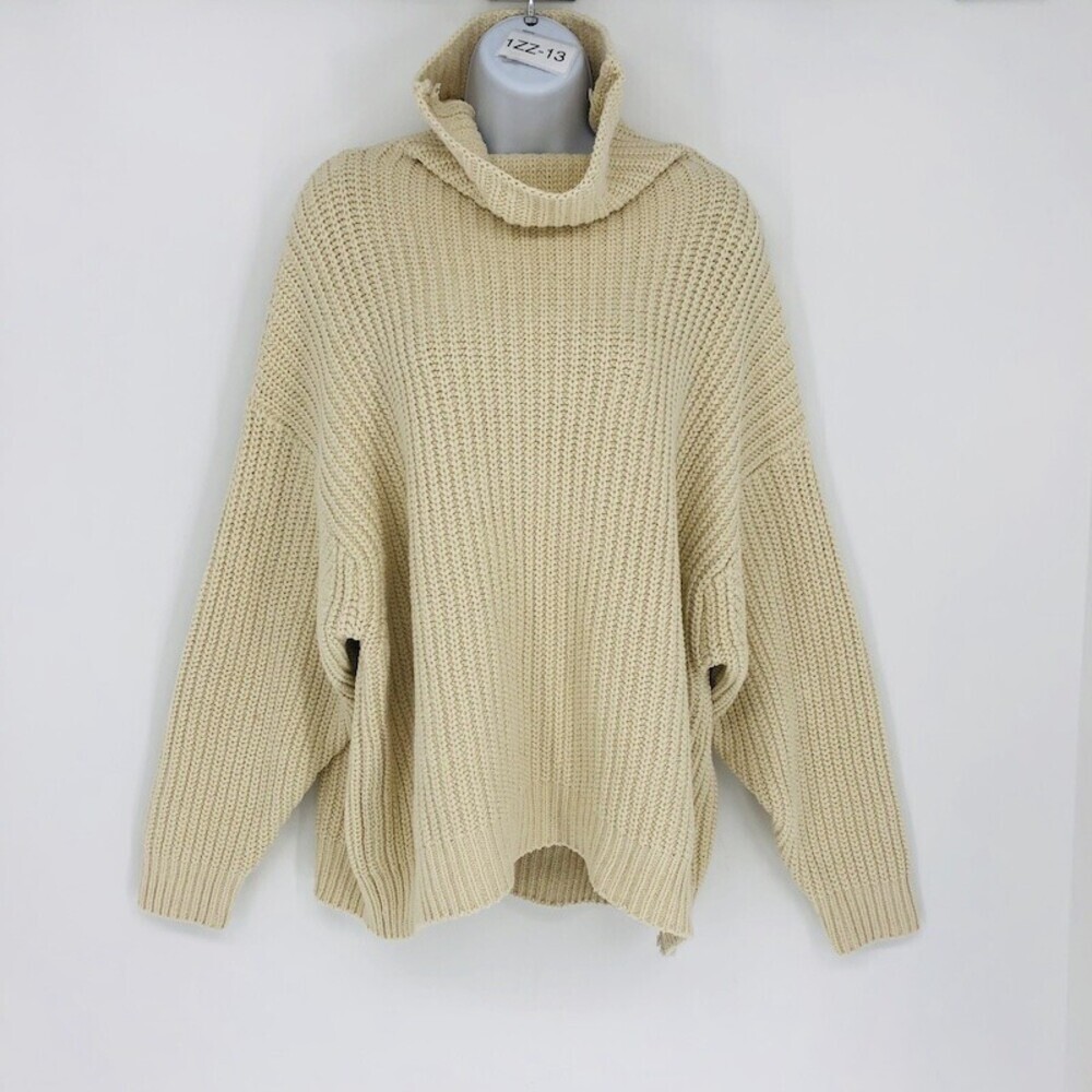 Free People Chunky Cream Cotton Wool Moc Neck Knit Pull Over Sweater XS Oversize